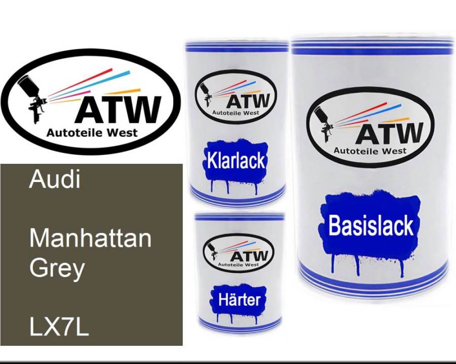 Audi, Manhattan Grey, LX7L: 500ml Lackdose + 500ml Klarlack + 250ml Härter - Set, von ATW Autoteile West.